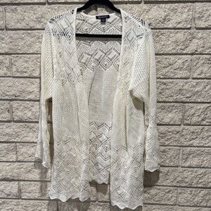 Coldwater Creek Cream Openwork Crochet Cardigan